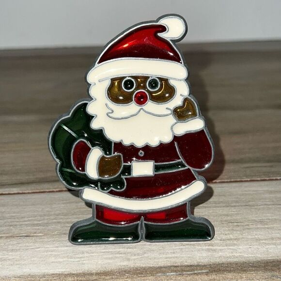 Christmas Santa Holiday Night Light Cover Stained Glass Style Clip On - Picture 1 of 8